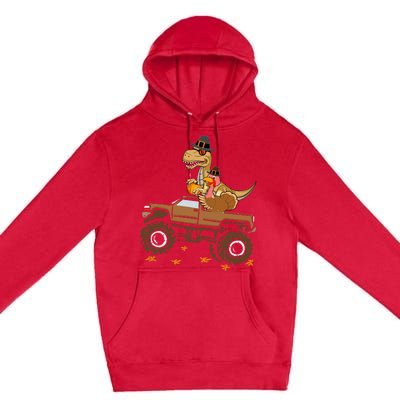 Happy Thanksgiving Dinosaur Turkey Riding Truck Premium Pullover Hoodie