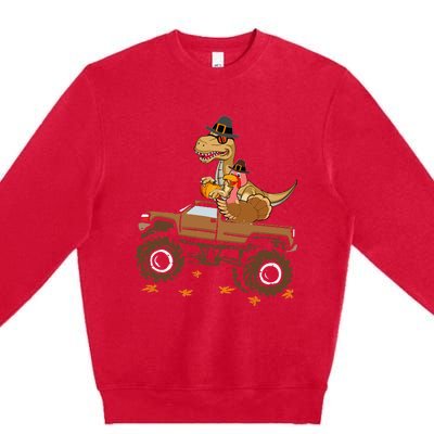 Happy Thanksgiving Dinosaur Turkey Riding Truck Premium Crewneck Sweatshirt