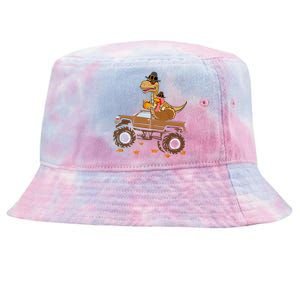 Happy Thanksgiving Dinosaur Turkey Riding Truck Tie-Dyed Bucket Hat