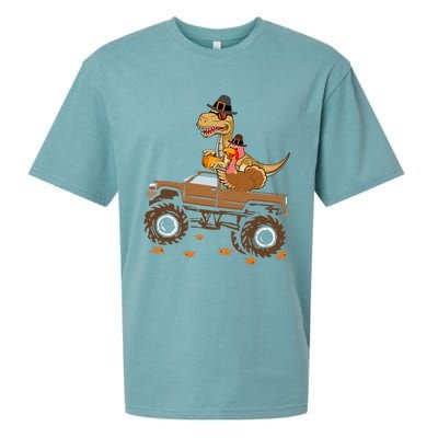 Happy Thanksgiving Dinosaur Turkey Riding Truck Sueded Cloud Jersey T-Shirt