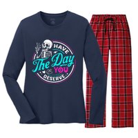 Have The Day You Deserve Skeleton Women's Long Sleeve Flannel Pajama Set 