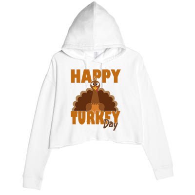 Happy Turkey Day Thanksgiving Holiday Crop Fleece Hoodie