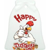 Happy Turkey Day Ceramic Bell Ornament