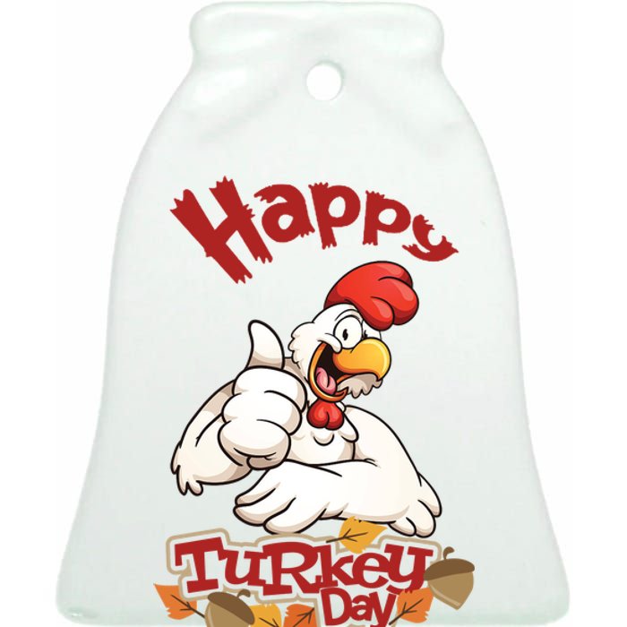 Happy Turkey Day Ceramic Bell Ornament