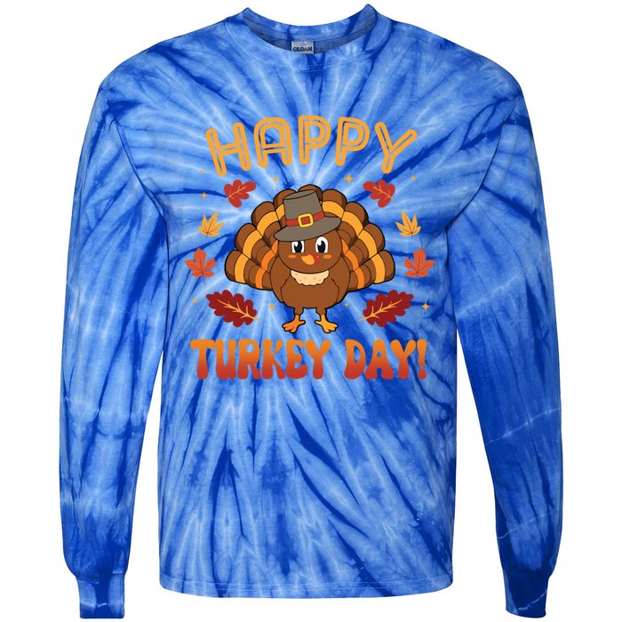 Happy Turkey Day 2024 Autumn Fall Thanksgiving Family Gift Tie-Dye Long Sleeve Shirt