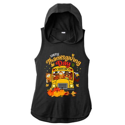 Happy Thanksgiving Day Funny Turkey School Bus Driver Gifts Ladies PosiCharge Tri-Blend Wicking Draft Hoodie Tank