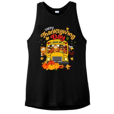 Happy Thanksgiving Day Funny Turkey School Bus Driver Gifts Ladies PosiCharge Tri-Blend Wicking Tank