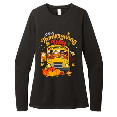 Happy Thanksgiving Day Funny Turkey School Bus Driver Gifts Womens CVC Long Sleeve Shirt