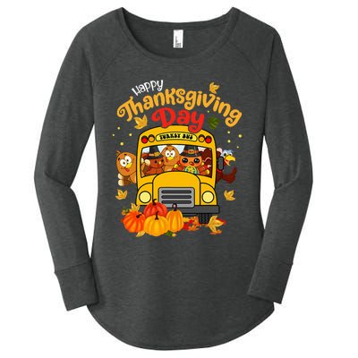 Happy Thanksgiving Day Funny Turkey School Bus Driver Gifts Women's Perfect Tri Tunic Long Sleeve Shirt