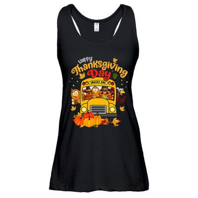 Happy Thanksgiving Day Funny Turkey School Bus Driver Gifts Ladies Essential Flowy Tank