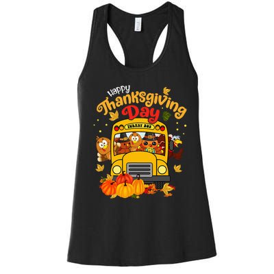 Happy Thanksgiving Day Funny Turkey School Bus Driver Gifts Women's Racerback Tank