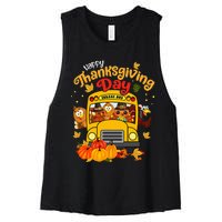 Happy Thanksgiving Day Funny Turkey School Bus Driver Gifts Women's Racerback Cropped Tank