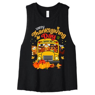 Happy Thanksgiving Day Funny Turkey School Bus Driver Gifts Women's Racerback Cropped Tank