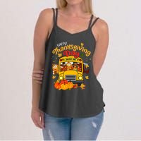 Happy Thanksgiving Day Funny Turkey School Bus Driver Gifts Women's Strappy Tank