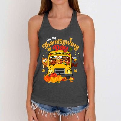 Happy Thanksgiving Day Funny Turkey School Bus Driver Gifts Women's Knotted Racerback Tank