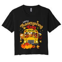 Happy Thanksgiving Day Funny Turkey School Bus Driver Gifts Women's Crop Top Tee