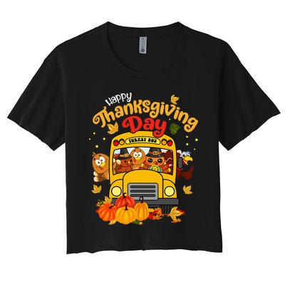 Happy Thanksgiving Day Funny Turkey School Bus Driver Gifts Women's Crop Top Tee