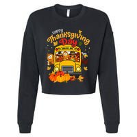 Happy Thanksgiving Day Funny Turkey School Bus Driver Gifts Cropped Pullover Crew