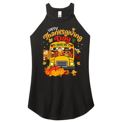 Happy Thanksgiving Day Funny Turkey School Bus Driver Gifts Women's Perfect Tri Rocker Tank