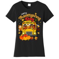 Happy Thanksgiving Day Funny Turkey School Bus Driver Gifts Women's T-Shirt