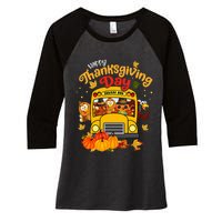 Happy Thanksgiving Day Funny Turkey School Bus Driver Gifts Women's Tri-Blend 3/4-Sleeve Raglan Shirt