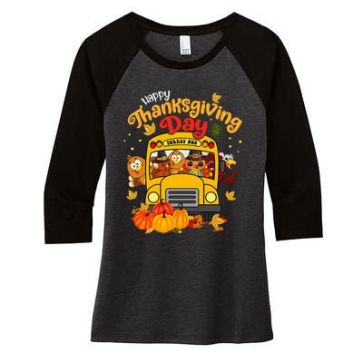 Happy Thanksgiving Day Funny Turkey School Bus Driver Gifts Women's Tri-Blend 3/4-Sleeve Raglan Shirt