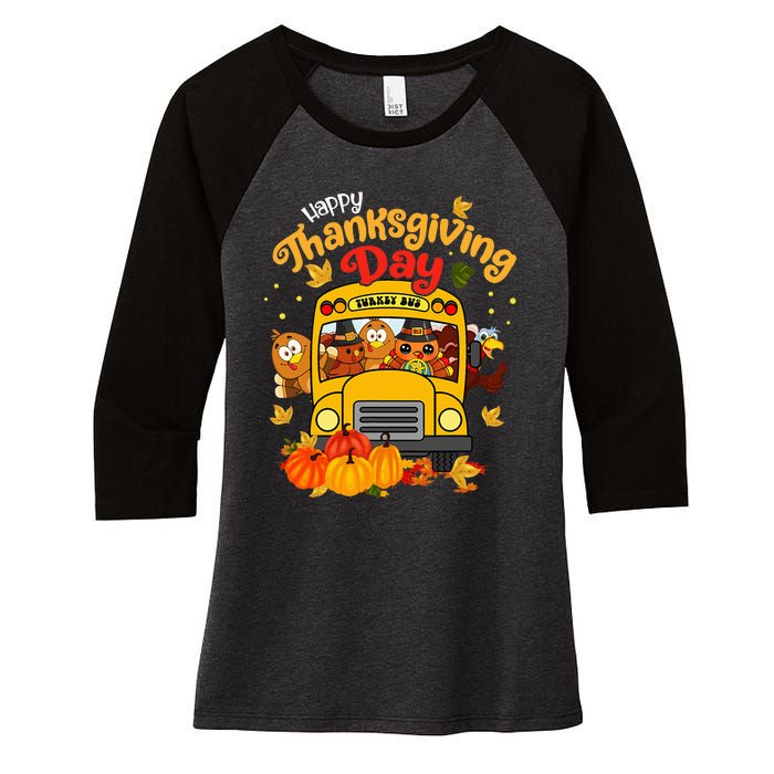 Happy Thanksgiving Day Funny Turkey School Bus Driver Gifts Women's Tri-Blend 3/4-Sleeve Raglan Shirt