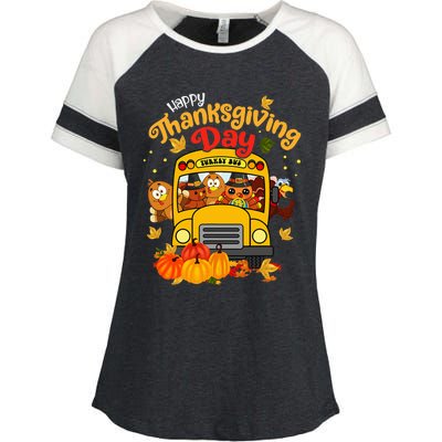 Happy Thanksgiving Day Funny Turkey School Bus Driver Gifts Enza Ladies Jersey Colorblock Tee