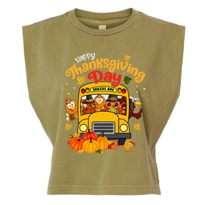 Happy Thanksgiving Day Funny Turkey School Bus Driver Gifts Garment-Dyed Women's Muscle Tee