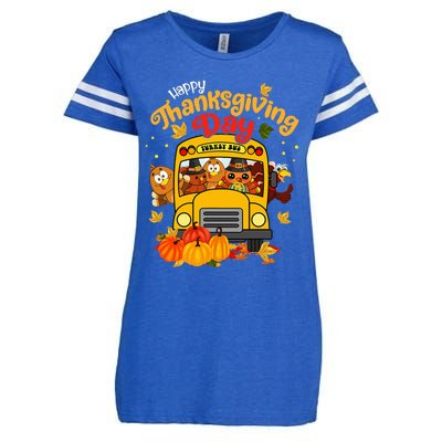 Happy Thanksgiving Day Funny Turkey School Bus Driver Gifts Enza Ladies Jersey Football T-Shirt