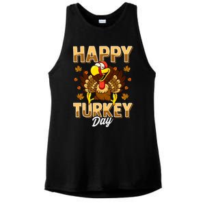 Happy Turkey Day Thanksgiving Day Holiday Gift Ladies PosiCharge Tri-Blend Wicking Tank