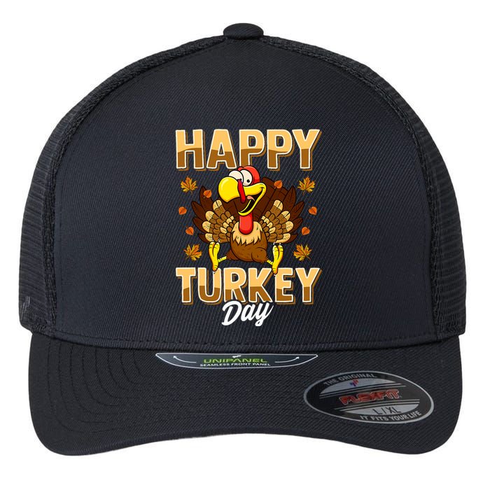 Happy Turkey Day Thanksgiving Day Holiday Gift Flexfit Unipanel Trucker Cap