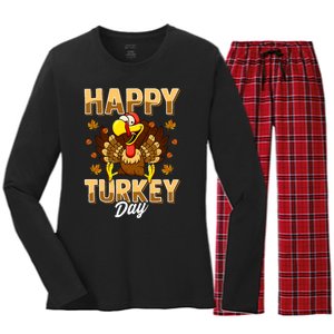 Happy Turkey Day Thanksgiving Day Holiday Gift Women's Long Sleeve Flannel Pajama Set 