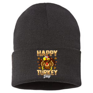 Happy Turkey Day Thanksgiving Day Holiday Gift Sustainable Knit Beanie