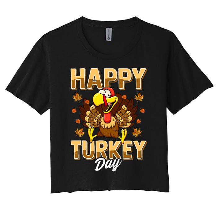 Happy Turkey Day Thanksgiving Day Holiday Gift Women's Crop Top Tee