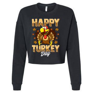 Happy Turkey Day Thanksgiving Day Holiday Gift Cropped Pullover Crew