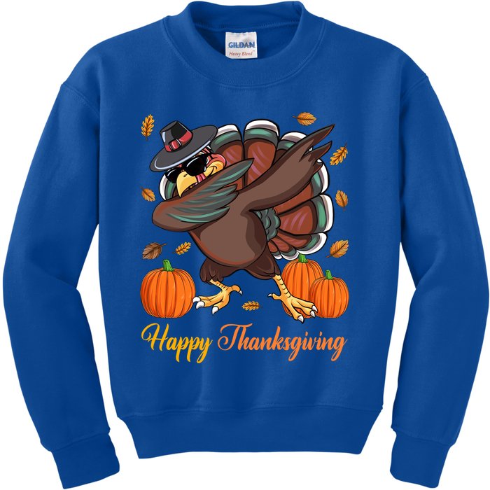 Happy Thanksgiving Day Dabbing Turkey Sunglasses Pumpkin Gift Kids Sweatshirt