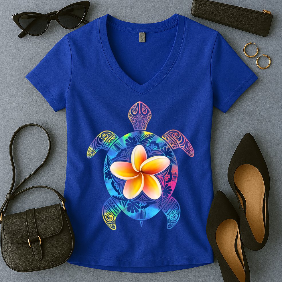 Hawaiian Tie Dye Sea Turtle Gift Cool Hawaii Gift For Men And Women Women's V-Neck T-Shirt