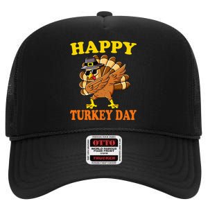 Happy Turkey Day  Cute Little Pilgrim Gift Thanksgiving High Crown Mesh Back Trucker Hat