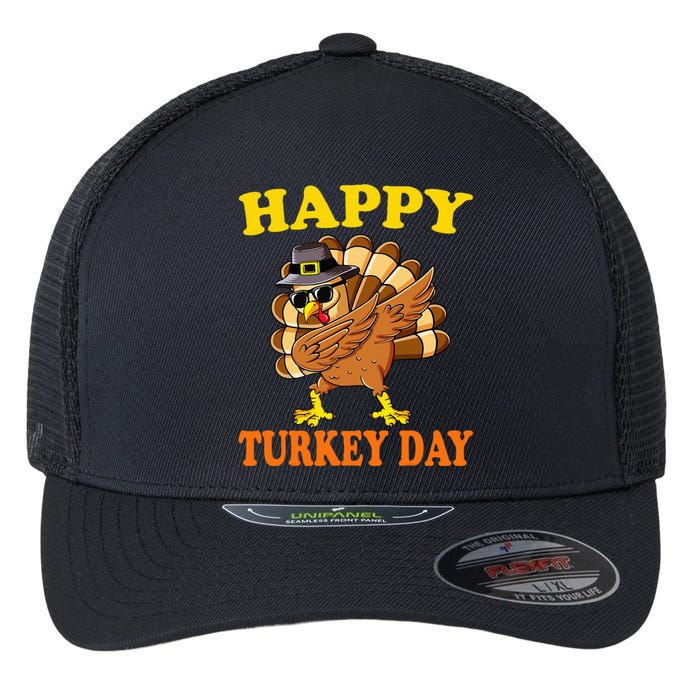 Happy Turkey Day  Cute Little Pilgrim Gift Thanksgiving Flexfit Unipanel Trucker Cap