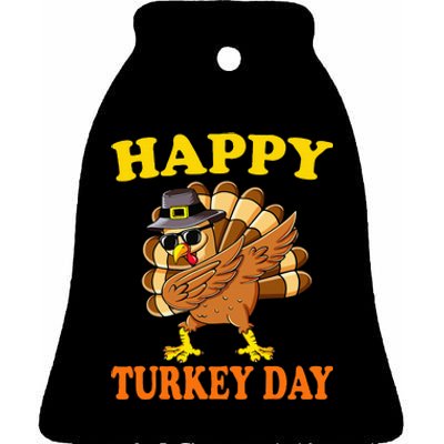 Happy Turkey Day  Cute Little Pilgrim Gift Thanksgiving Ceramic Bell Ornament