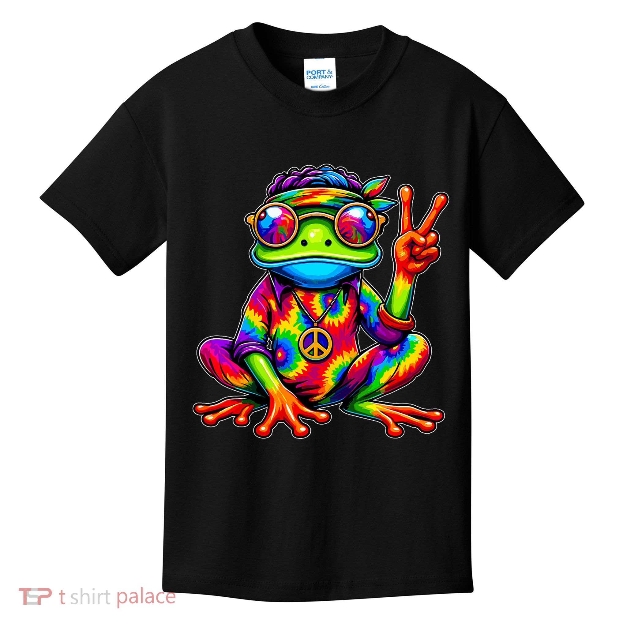 Hippie Tie Dye Frog, 70s Party & 60s Costume, Peace Sign Kids T-Shirt