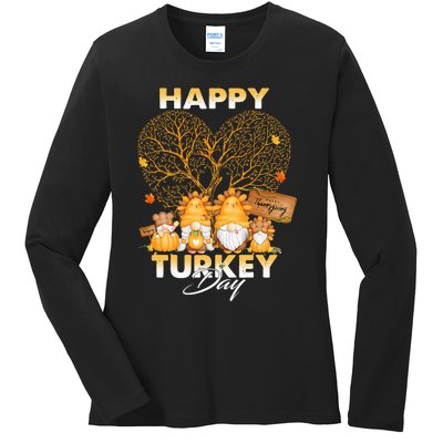 Happy Turkey Day Thanksgiving Day Gnomes Pumpkin Autumn Ladies Long Sleeve Shirt