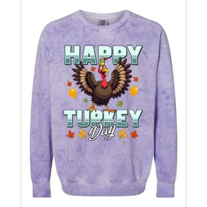 Happy Turkey Day Thanksgiving Birthday Funny Turkey Meaningful Gift Colorblast Crewneck Sweatshirt