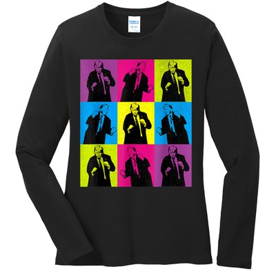 Happy Trump Dancing Pop Art Trump Ladies Long Sleeve Shirt