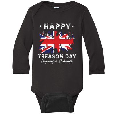 Happy Treason Day Ungrateful Colonials 4th July British Flag Baby Long Sleeve Bodysuit