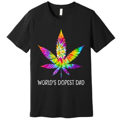 Hippie Tie Dye 420 Worlds Dopest Dad Funny Marijuana Leaf Premium T-Shirt