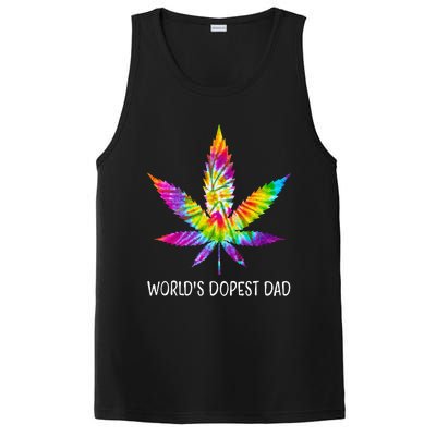 Hippie Tie Dye 420 Worlds Dopest Dad Funny Marijuana Leaf PosiCharge Competitor Tank