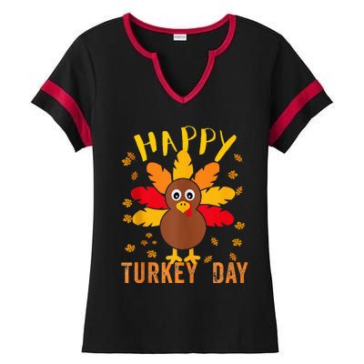 Happy Turkey Day Thanksgiving Cute Ladies Halftime Notch Neck Tee