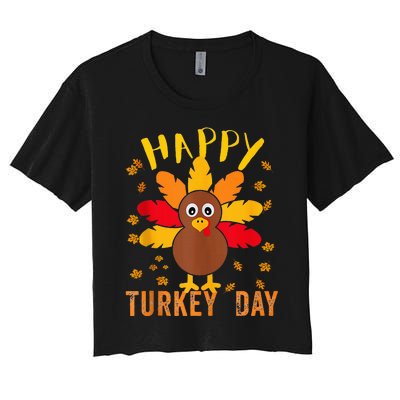 Happy Turkey Day Thanksgiving Cute Women's Crop Top Tee